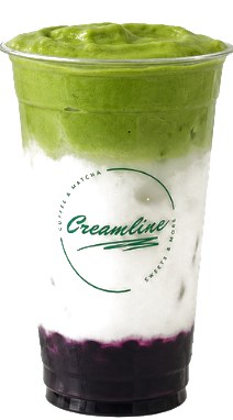Blueberry Iced Matcha Foam im Creamline-Becher
