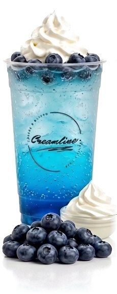 Blue Lagoon Refresher im Creamline-Becher mit Sahne und Blaubeeren